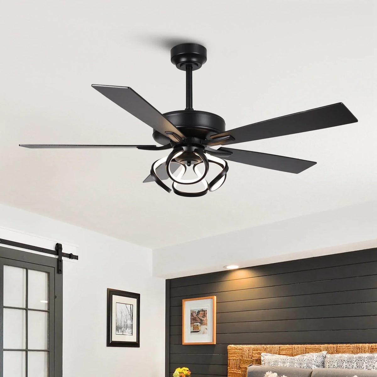 2026 NewParrot Uncle 52-Inch Contemporary Chrome Ceiling Fan with Integrated LED Lights and Remote Control