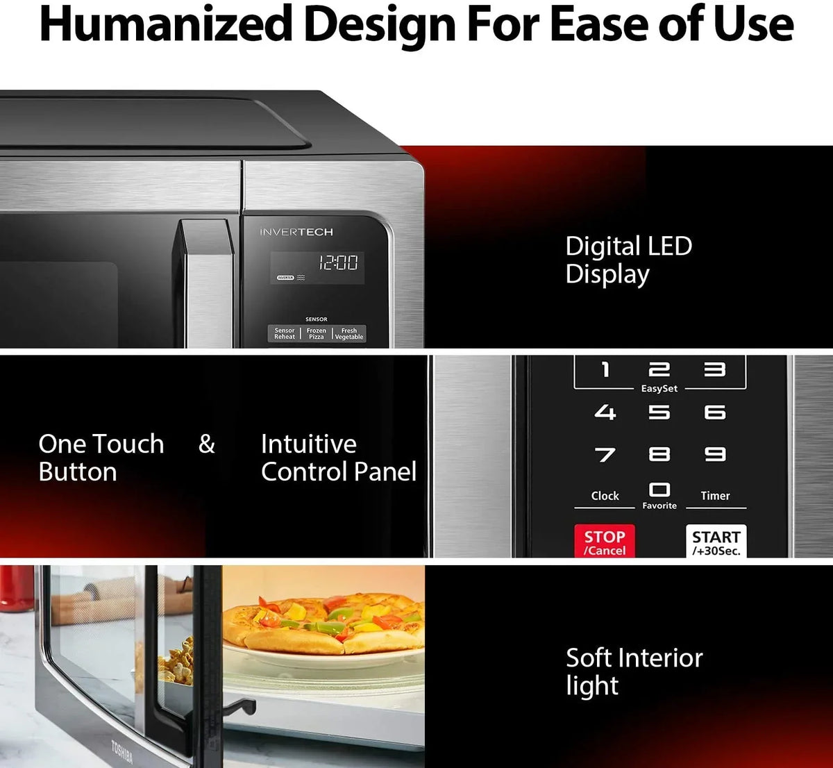 2026 NewToshiba 1.6 cu. ft. Microwave Oven with Inverter Technology, 1250 Watts, LCD Display and Smart Sensor, Stainless Steel, ML-EM45PIT(SS)