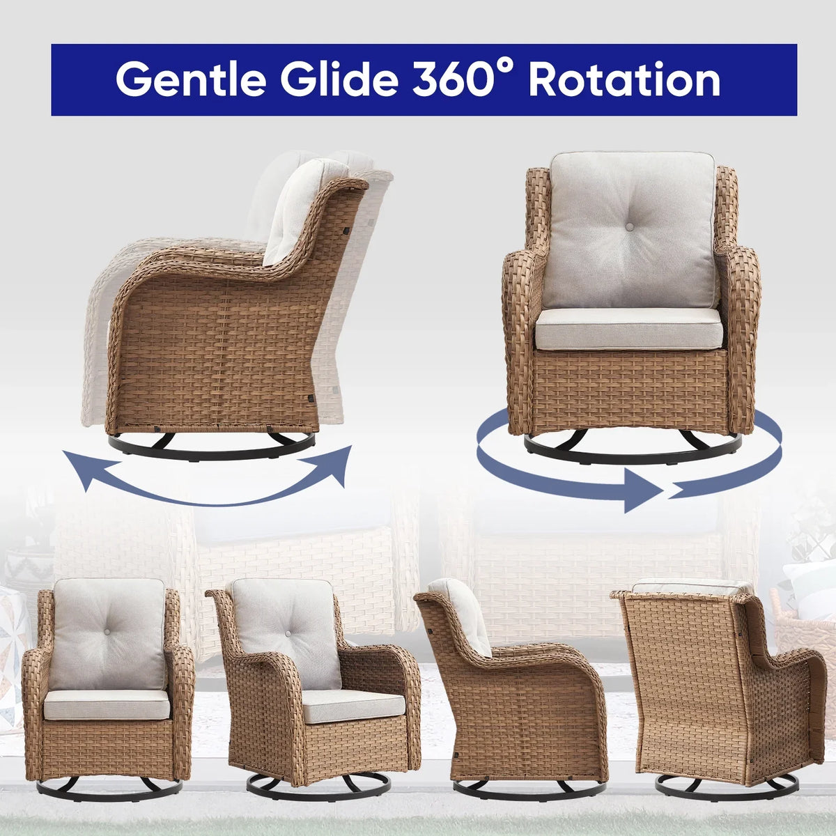 2026 NewPOCASSY 3 Piece Patio Set Outdoor Wicker Glider Rocking and Swivel Chairs with Cushions