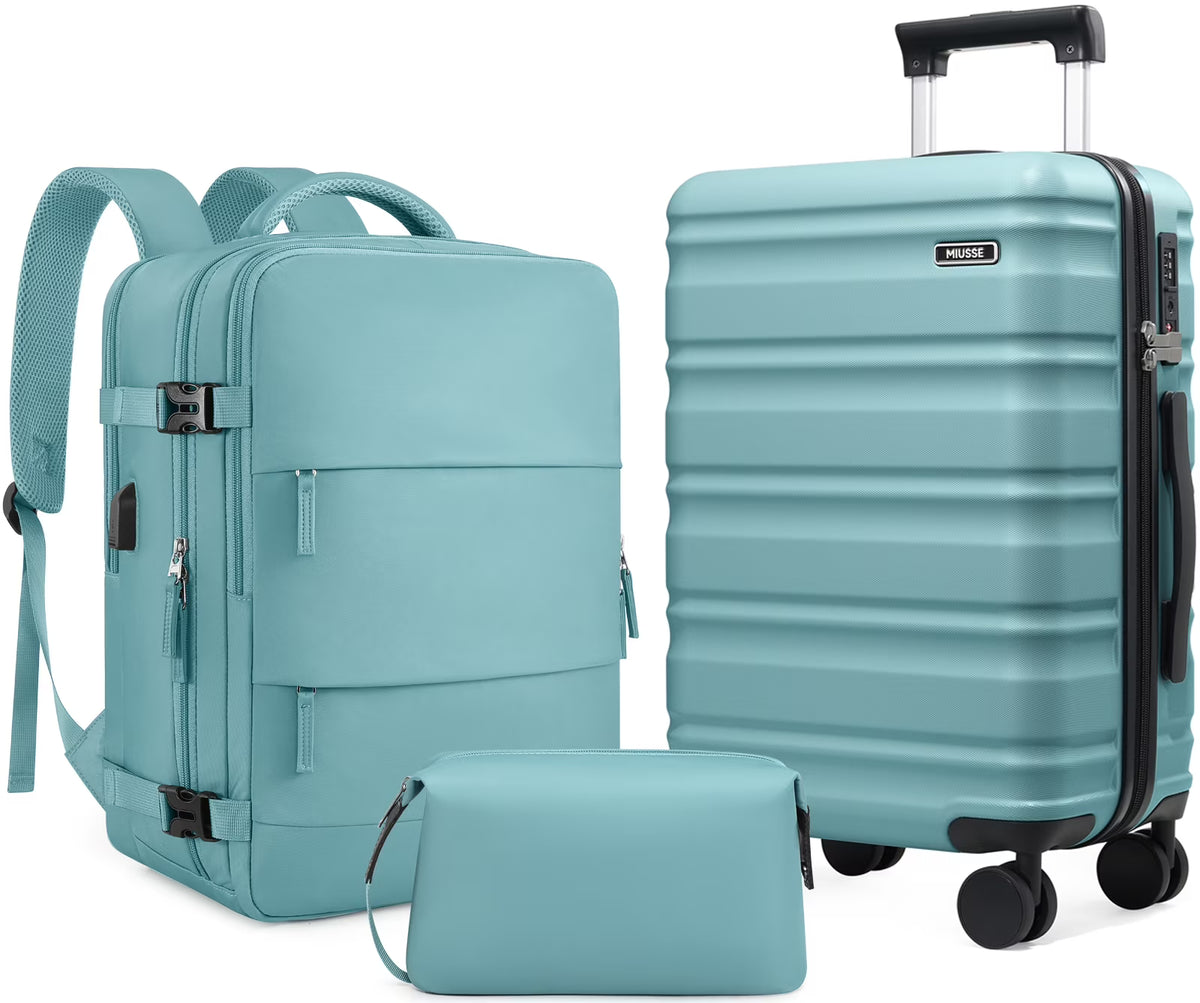 2026 NewMIUSSE Luggage Sets 3 Piece, 20 Inch Carry On Luggage with Wheels, 100% PC Hardshell Suitcase with TSA Lock, Carry On Suitcases Airline Approved With Travel Backpack for Men Women