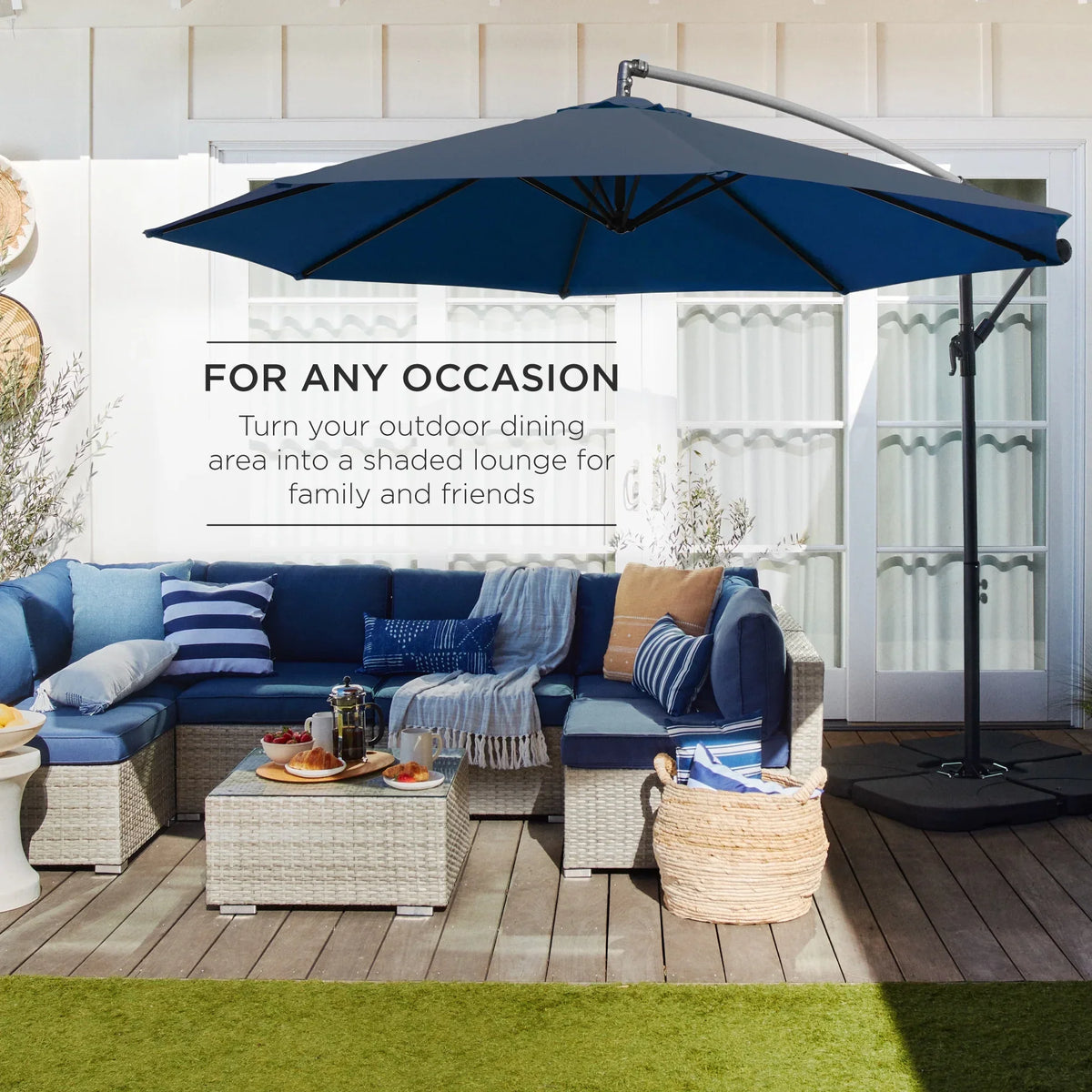 2026 NewBest Choice Products 10ft Offset Hanging Outdoor Market Patio Umbrella w/ Easy Tilt Adjustment - Tan
