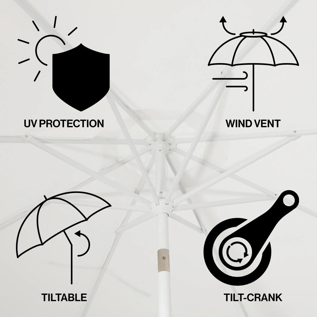 2026 NewJONATHAN Y Tracy 9 ft. Market Patio Umbrella, Classic Mid-Century Scalloped Fringe, with Auto-Tilt Crank, Wind Vent and UV Protection, Coral Pink/White, Dark Brown Pole