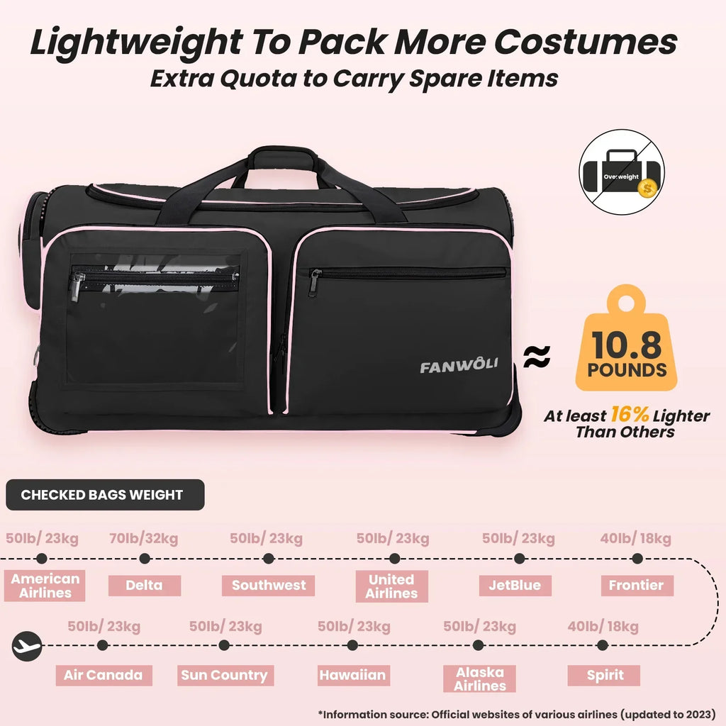 2026 NewFegat Dance Bag with Garment Rack - 28"Collapsible Rolling Competition Dance Duffle Bag Lightweight Costume Wheeled Suitcase for Dancers Shows Livestreamer Athletes
