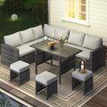 2026 NewAECOJOY 7 Piece Patio Furniture Set PE Rattan Outdoor Dining Set Sectional Sofa Couch with Table Patio Conversation Set in Gray