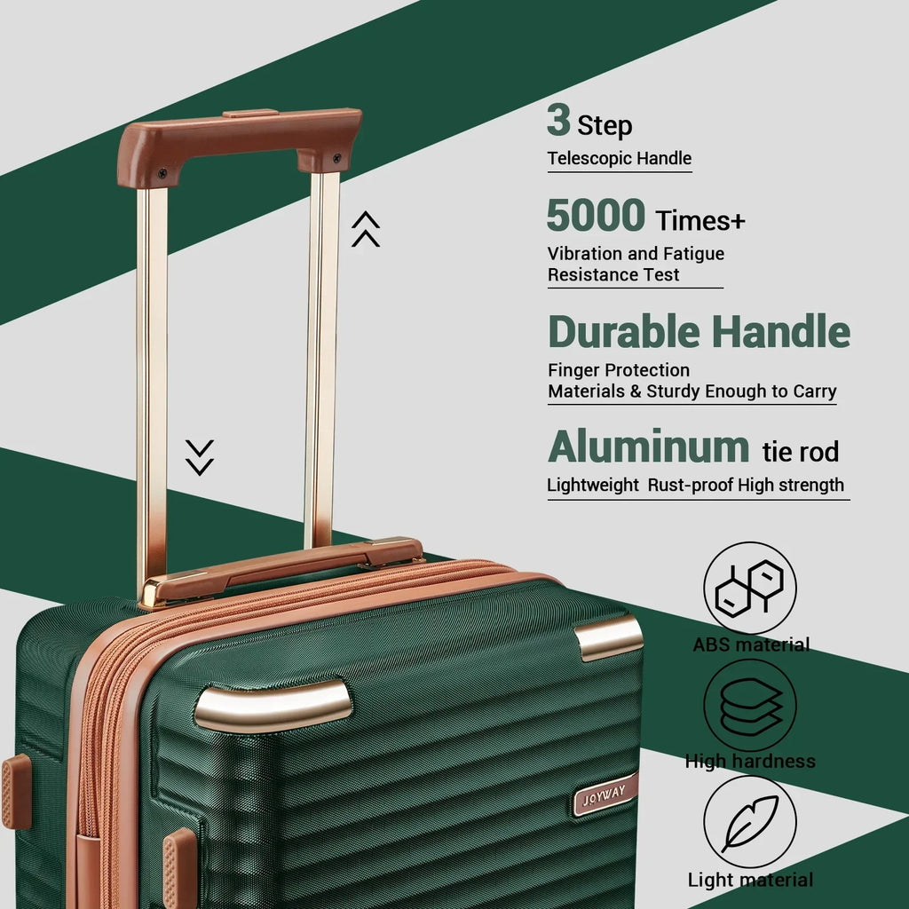 2026 NewJoyway 3-Piece Carry-On Luggage Set with Swivel TSA Lock and Leather Carry Bag