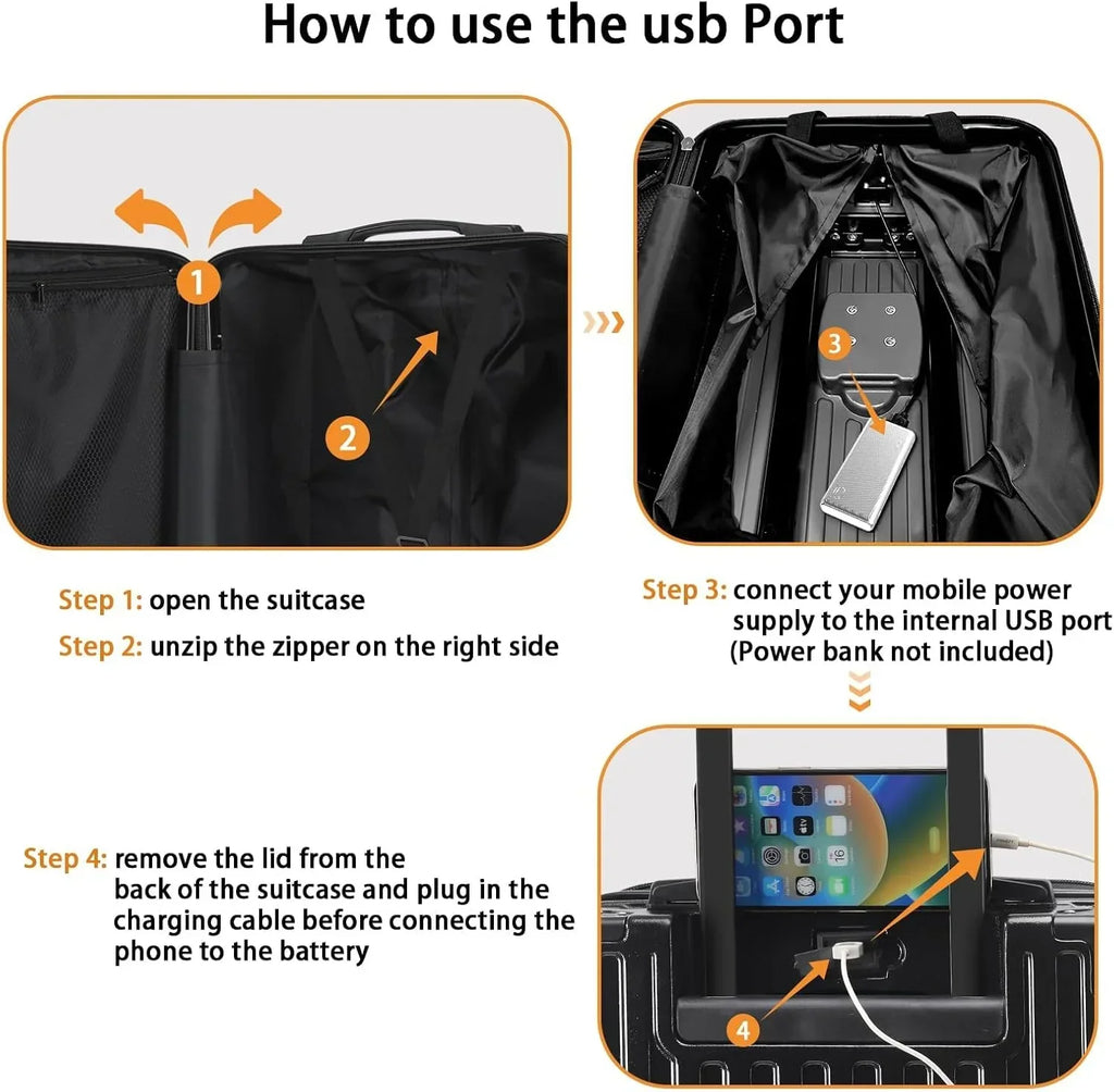 2026 New20 Inch Carry On Luggage With Cup Holder & USB Port, Airline Approved TSA-locked Luggage, Lightweight PC Material Travel Suitcase With 360" Spinner Wheel