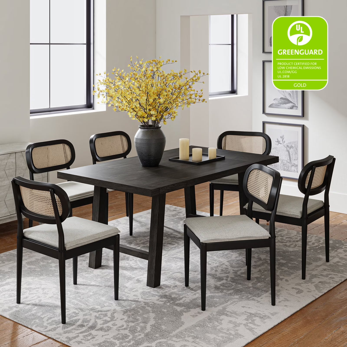 2026 NewRattan Dining Chairs Set of 2 Wooden Armchairs Removable Cushion Home Kitchen Restaurant Acorn