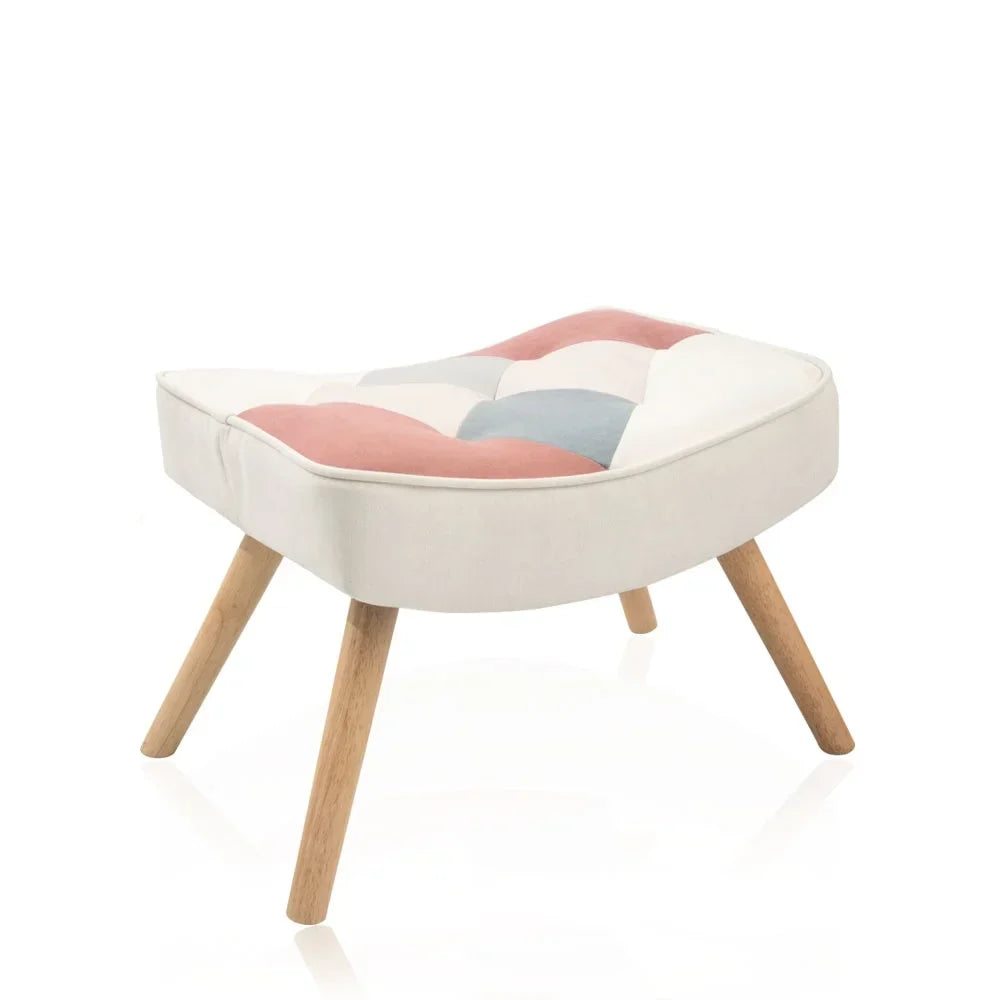 2026 NewModern Accent Chair with Solid Wood Legs and High Wing Backrest, Side Chair Set with Ottoman, Comfy Side Armchair for Living Room, Reading Room, Bedroom, Colorful Patchwork