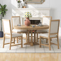 2026 New5 Piece Round Dining Table Set, Dining Room Set with Extendable Table and 4 Upholstered Chairs, Wood Dining Table Set for 4, Farmhouse Dining Table Set for Kitchen Dining Room Dorm Apartment, Brown