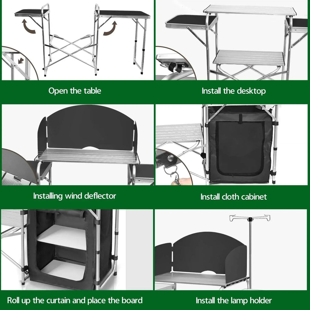 2026 NewCamping Kitchen Station Aluminum Outdoor Cook Table Camping Table Black