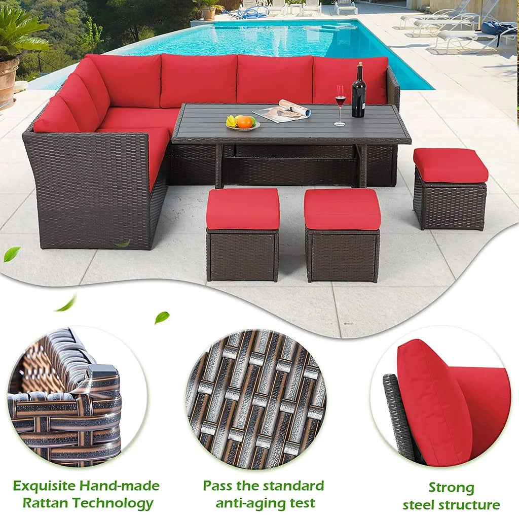 2026 NewAECOJOY 7 Piece Patio Furniture Set PE Rattan Outdoor Dining Set Sectional Sofa Couch with Table Patio Conversation Set in Gray