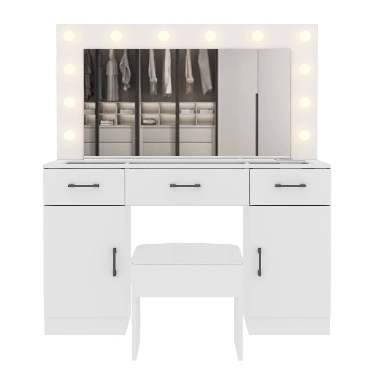 2026 NewKtaxon Large Makeup Vanity, Vanity Table Set w/ Visible Glass Top w/ Charging Station, White
