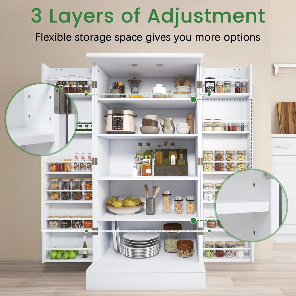 2026 New47 Kitchen Pantry Cabinet, White Buffet Cupboards Sideboard with Doors & Adjustable Shelves, Kitchen
