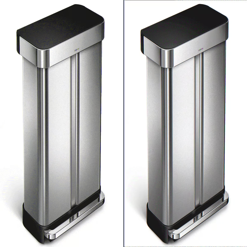 2026 Newsimplehuman 58 Liter / 15.3 Gallon Rectangular Dual Compartment Recycling Step, Brushed Stainless Steel with Soft-Close Plastic Lid Kitchen Trash Can