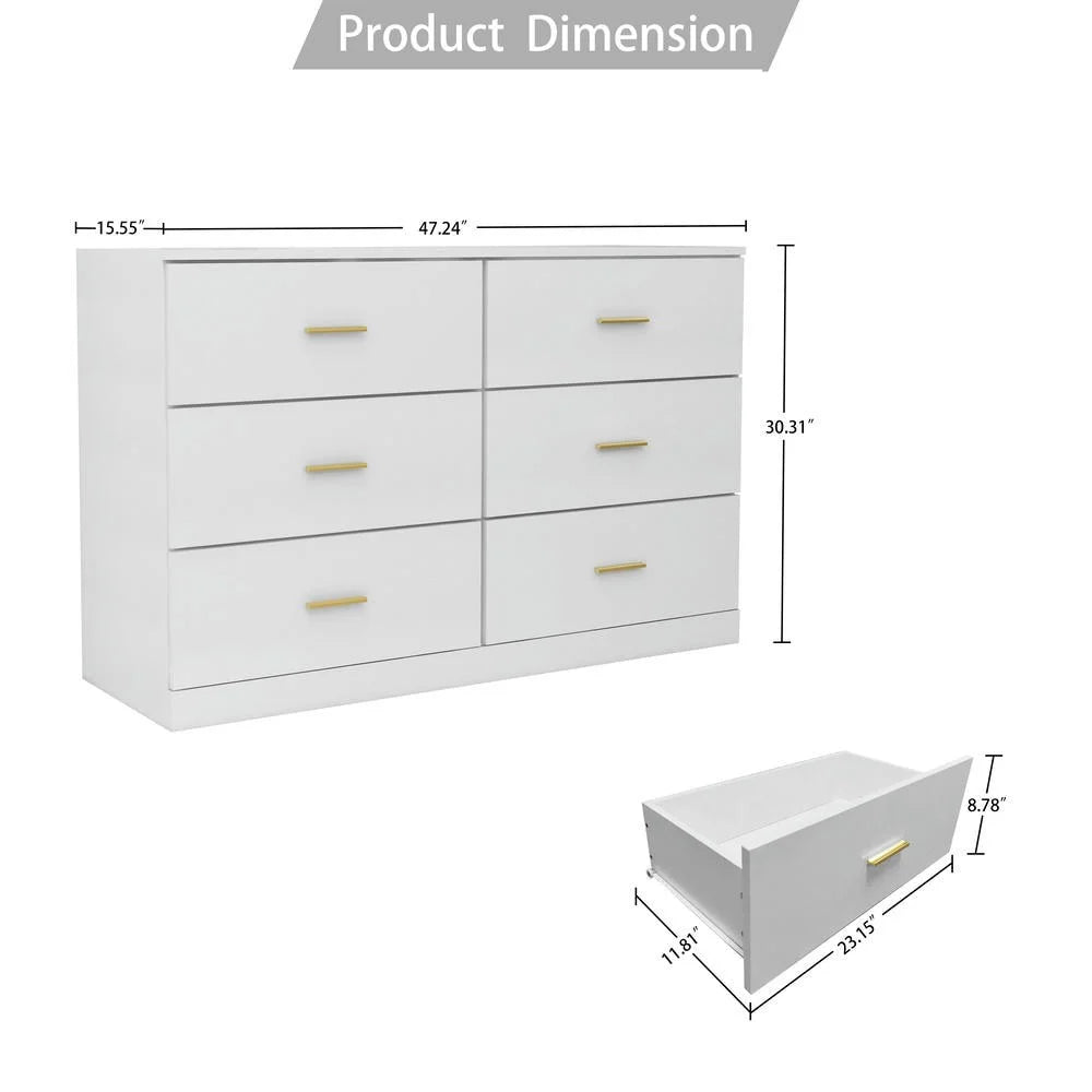 2026 NewKadyn Modern 6 Drawer Dresser Wood Cabinet,Dresser for Bedroom, Kitchen Storage Cabinet with Drawers, Chest of Drawers(Black)