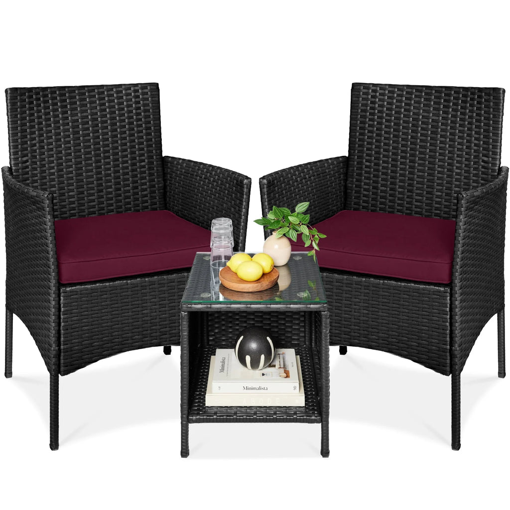2026 NewBest Choice Products 3-Piece Outdoor Wicker Conversation Patio Bistro Set, w/ 2 Chairs, Table - Gray/Navy