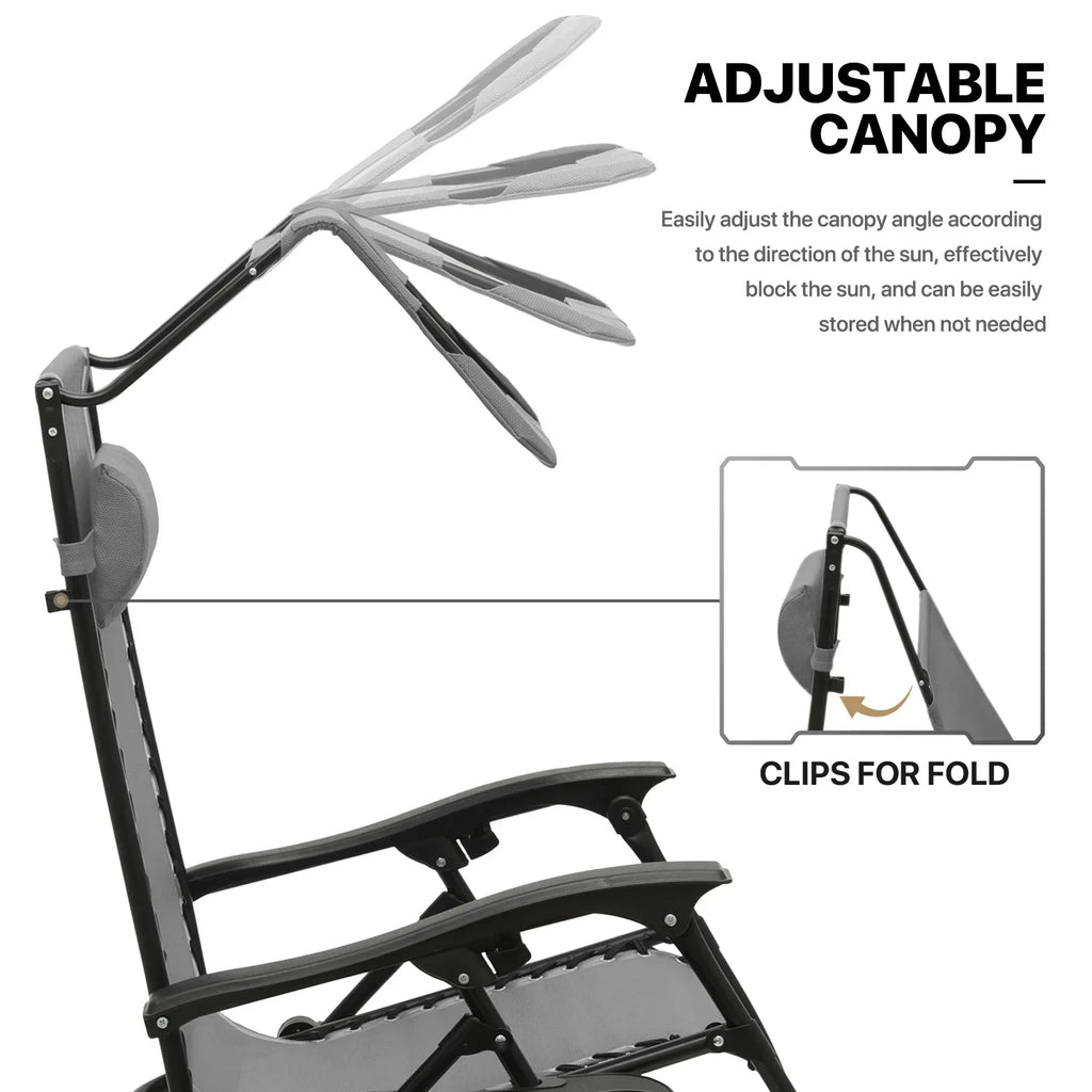 2026 NewMoNiBloom Zero Gravity Chairs Set of 2, Folding Outdoor Patio Beach Recliner with Canopy Shade & Headrest, Black