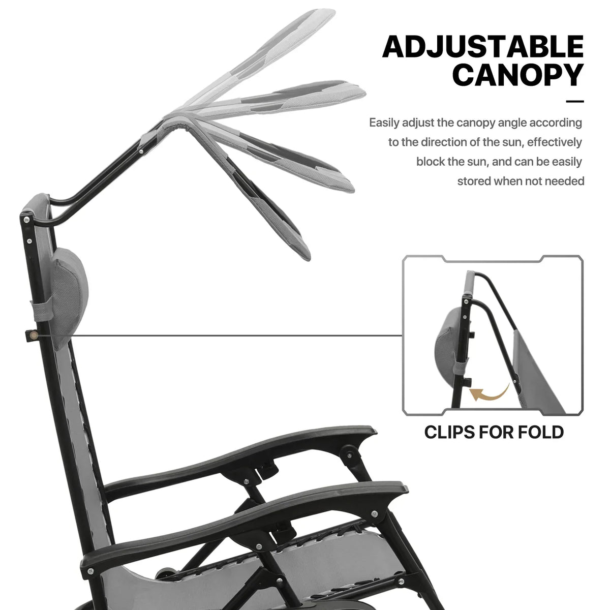 2026 NewMoNiBloom Zero Gravity Chairs Set of 2, Folding Outdoor Patio Beach Recliner with Canopy Shade & Headrest, Black