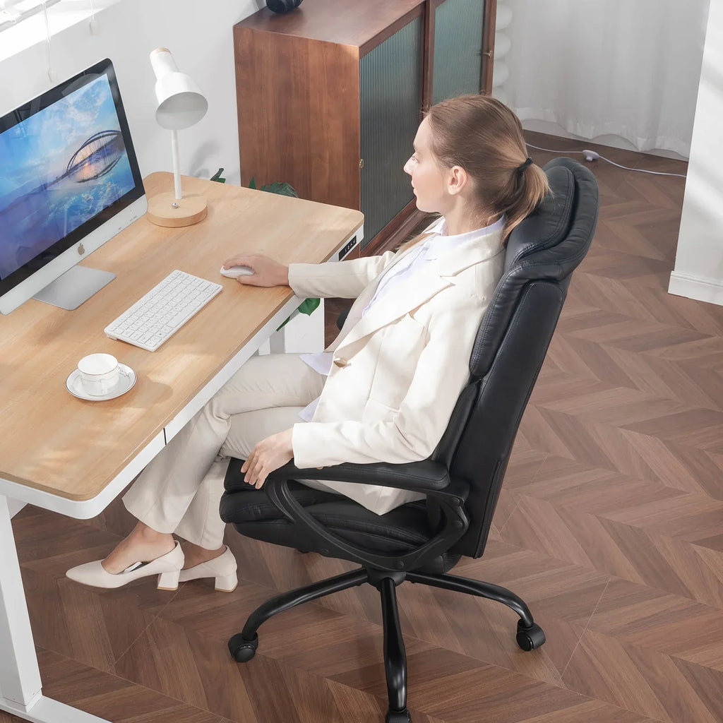 2026 NewMainstays Executive Ergonomic High Back Leather Home Office Desk Chair, Black