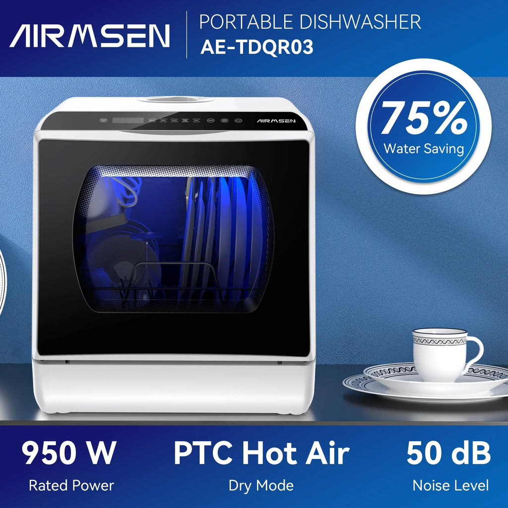 2026 NewAIRMSEN Portable Countertop Dishwasher with 5-Liter Built-in Water Tank and Air-Dry Function, 5 Washing Programs Mini Dishwasher, AE-TDQR03
