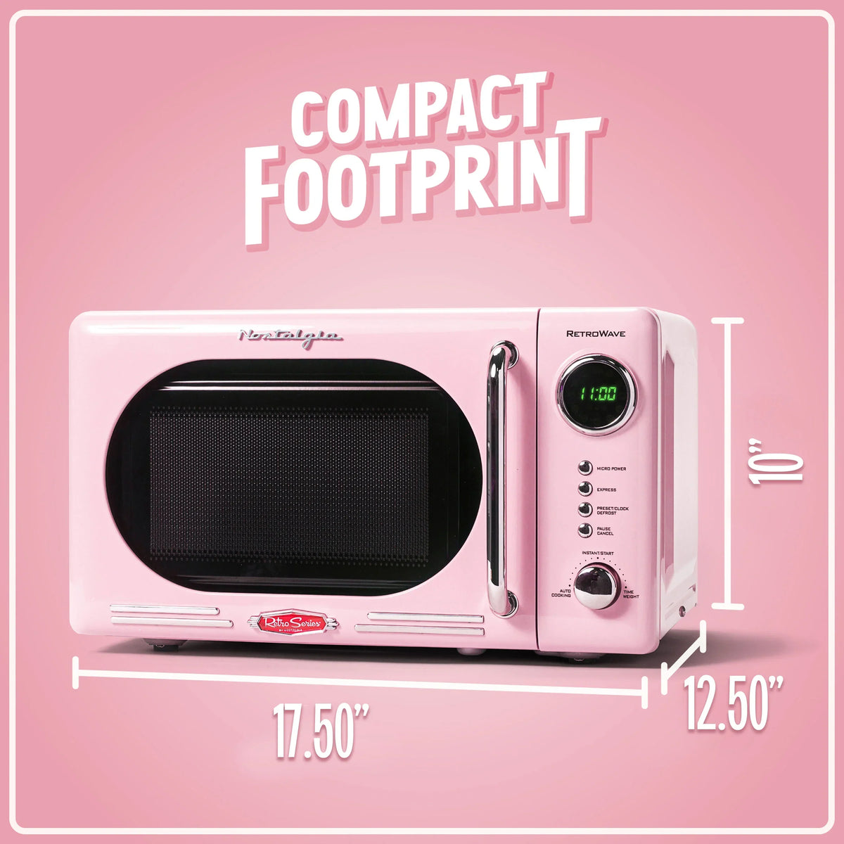 2026 NewNostalgia Retro Microwave for Countertop 0.7 cu ft Vintage Microwave, Pink