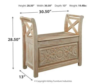 2026 NewSignature Design by Ashley Casual Fossil Ridge Accent Bench Whitewash
