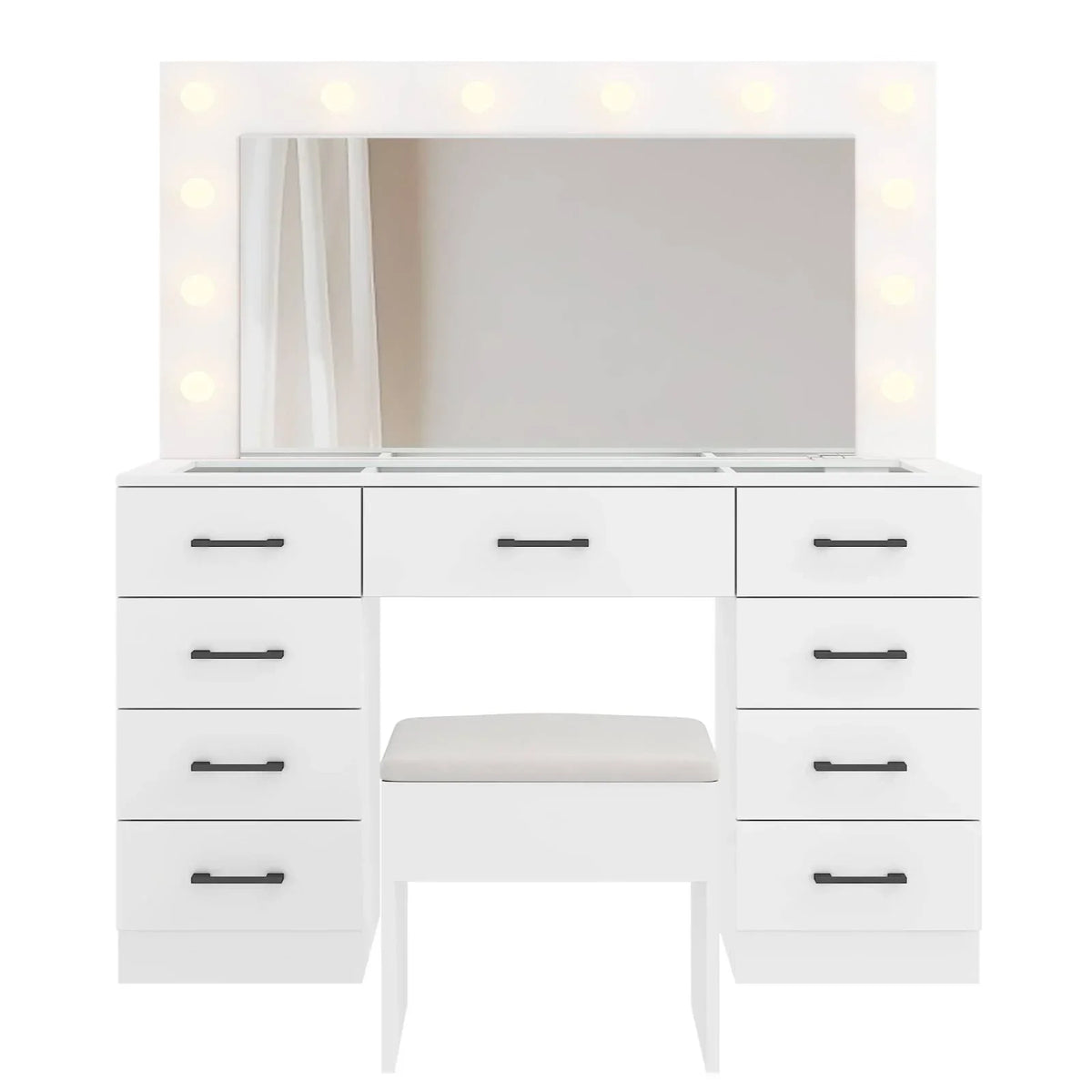2026 NewKtaxon Large Makeup Vanity, Vanity Table Set w/ Visible Glass Top w/ Charging Station, White