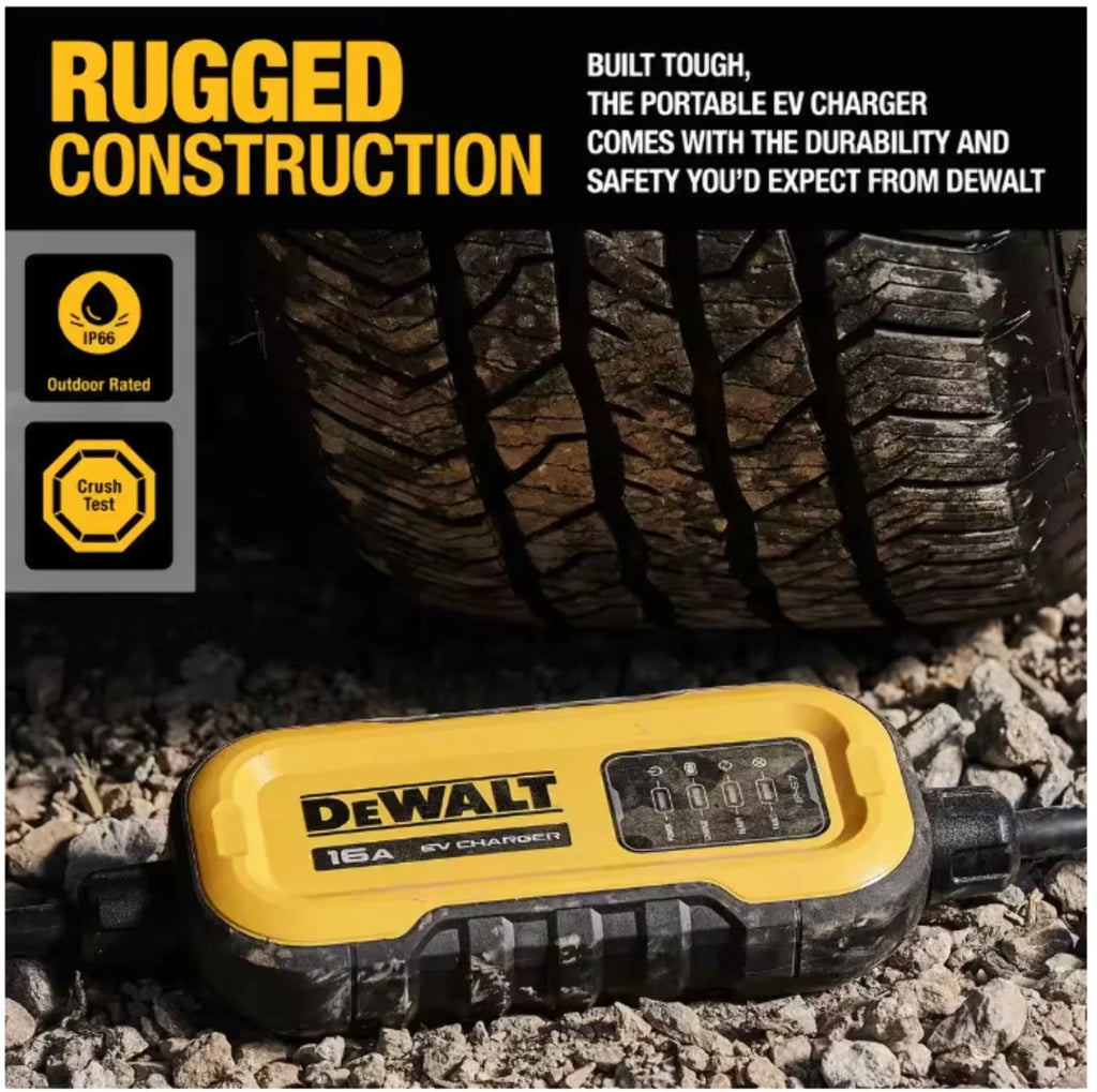 2026 NewDEWALT Level-2 Portable Electric Vehicle EV Charger up to 16 Amps, 120-240-Volt AC 3.8 KW, 25 Ft. Cable, Weatherproof
