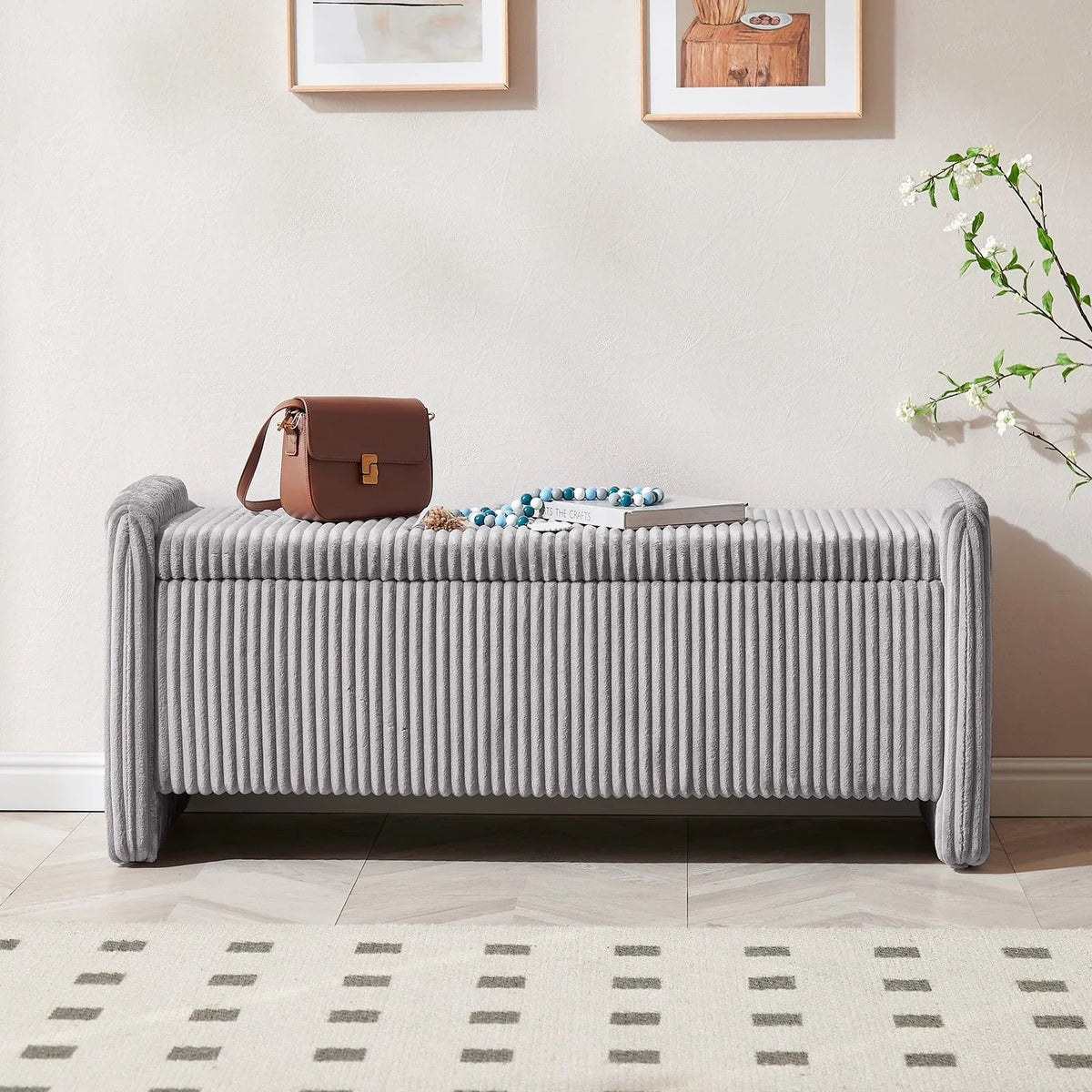 2026 NewPinmoco 44" Storage Ottoman Bench, Upholstered Entryway Bench with Storage End of Bed Bench for Bedroom& Living Room, Corduroy Gray