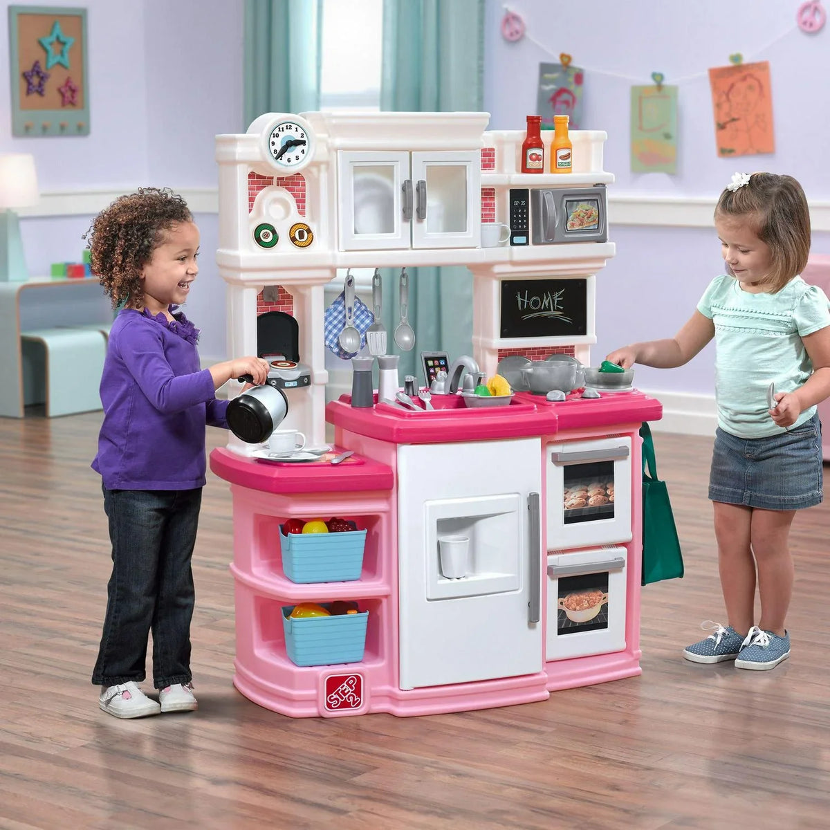 2026 NewStep2 Great Gourmet Soft Pink Plastic Toddler Kitchen with 35 Piece Kitchen Playset