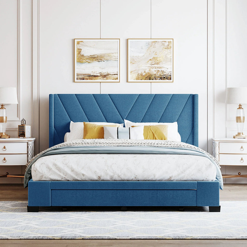 2026 NewSesslife Queen Bed Frame with Storage, New Upgraded Linen Upholstered Platform Bed with 3 Drawers, Queen Size Storage Bed with Headboard and Wooden Slats, No Box Spring Needed, Holds 500lbs, Beige