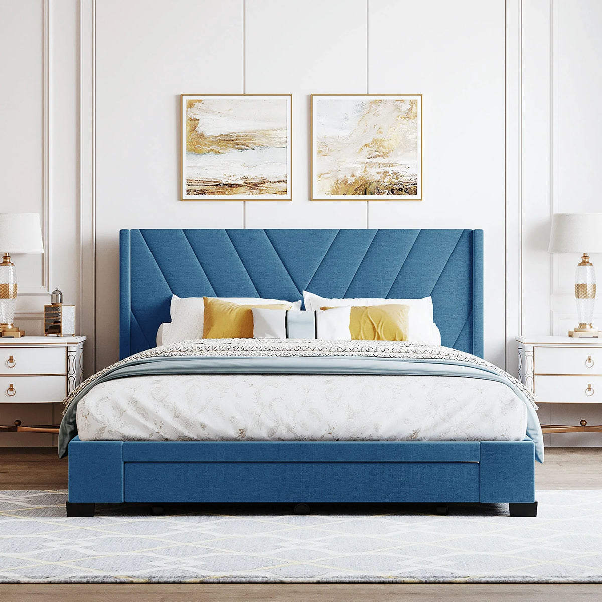 2026 NewSesslife Queen Bed Frame with Storage, New Upgraded Linen Upholstered Platform Bed with 3 Drawers, Queen Size Storage Bed with Headboard and Wooden Slats, No Box Spring Needed, Holds 500lbs, Beige