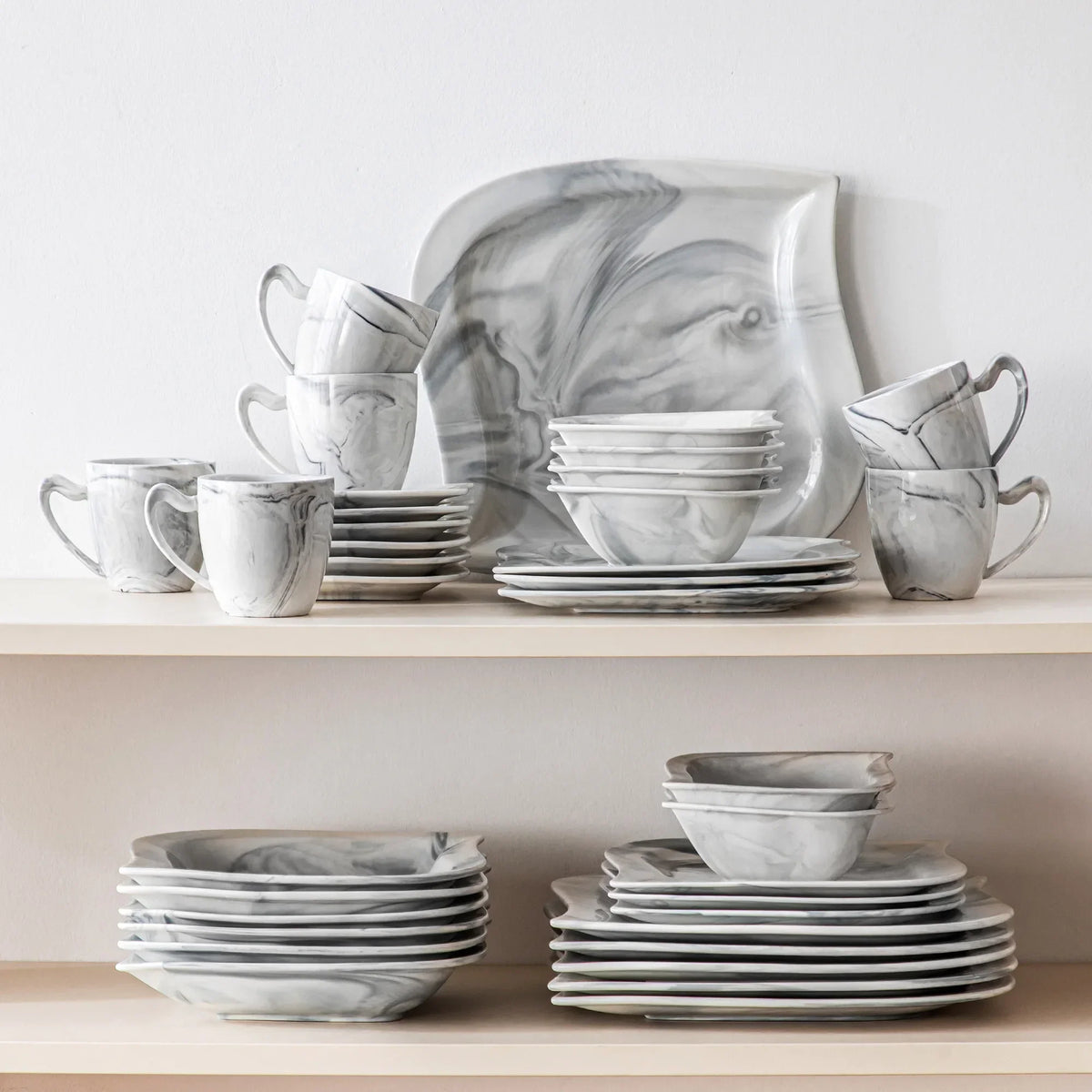 2026 Newvancasso 36 pcs Dinnerware Sets, Plates and Bowls Set for 6, Porcelain Dinner Set, Marble Gray
