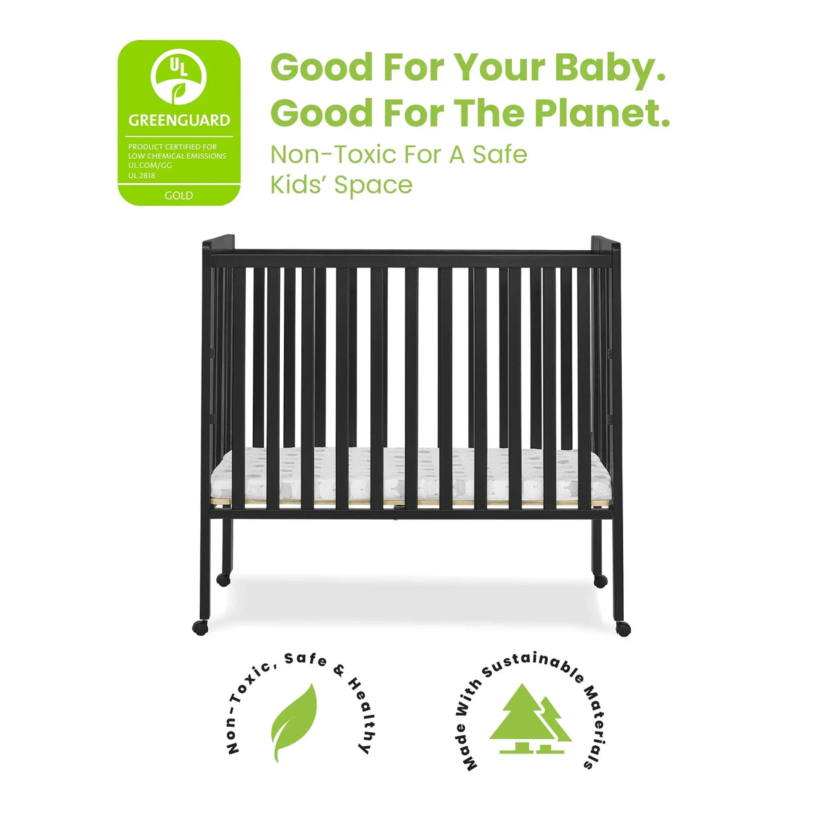 2026 NewDelta Children Lee Portable Folding Mini Crib with 1.5-Inch Mattress - Greenguard Gold Certified, Bianca White