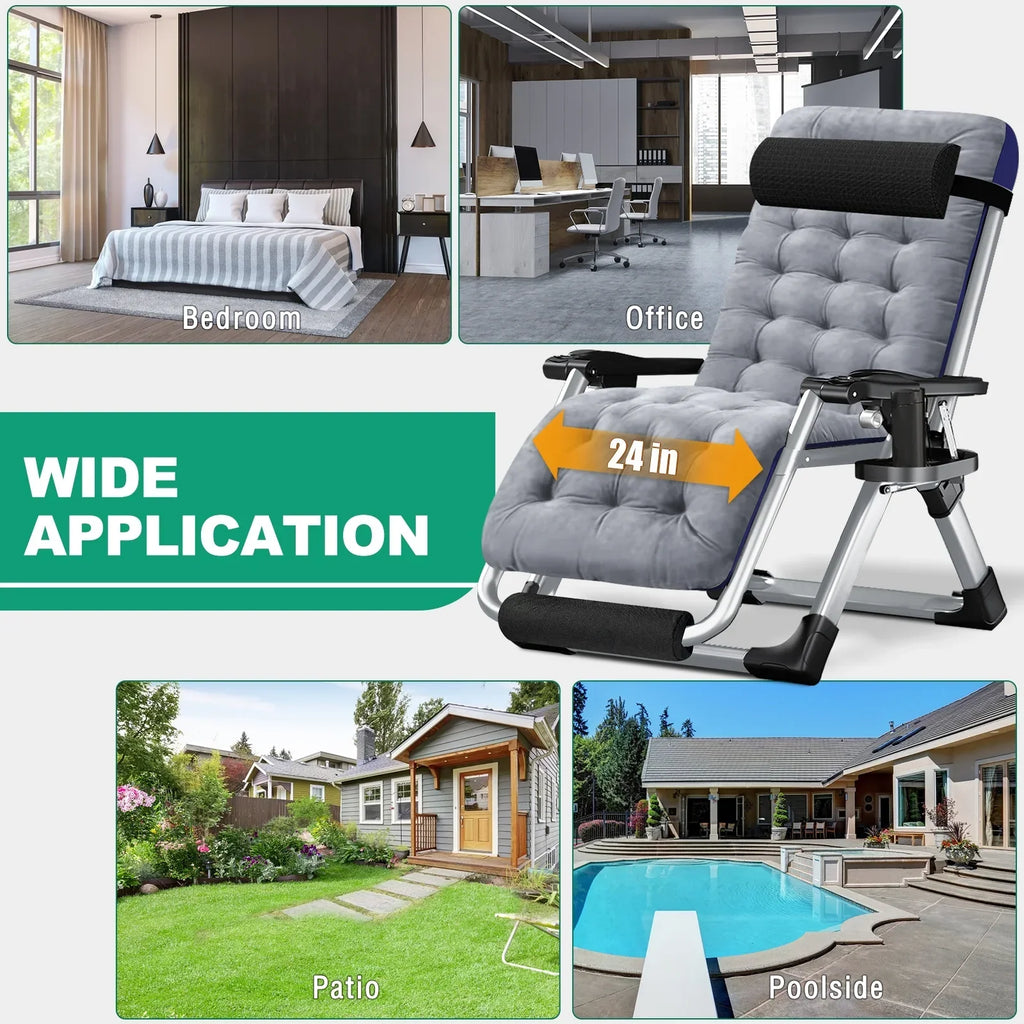 2026 NewNAIZEA 2 Pack Zero Gravity Chair, Foldable Portable Lawn Recliner with Cushion, Headrest, Cup Holder, Black