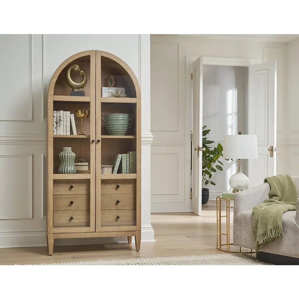 2026 NewModern Wood Arched Display Cabinet/Bookcase Fully Assembled Light Brown