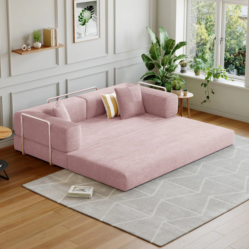 2026 NewConvertible Sleeper Sofa Bed,Compressed Floor Boneless Couch,Modular Modern Corduroy Sofa for Living Room Bedroom -with Fixed-Shape Frame and Support Armrest,Easy Assembly(Green)