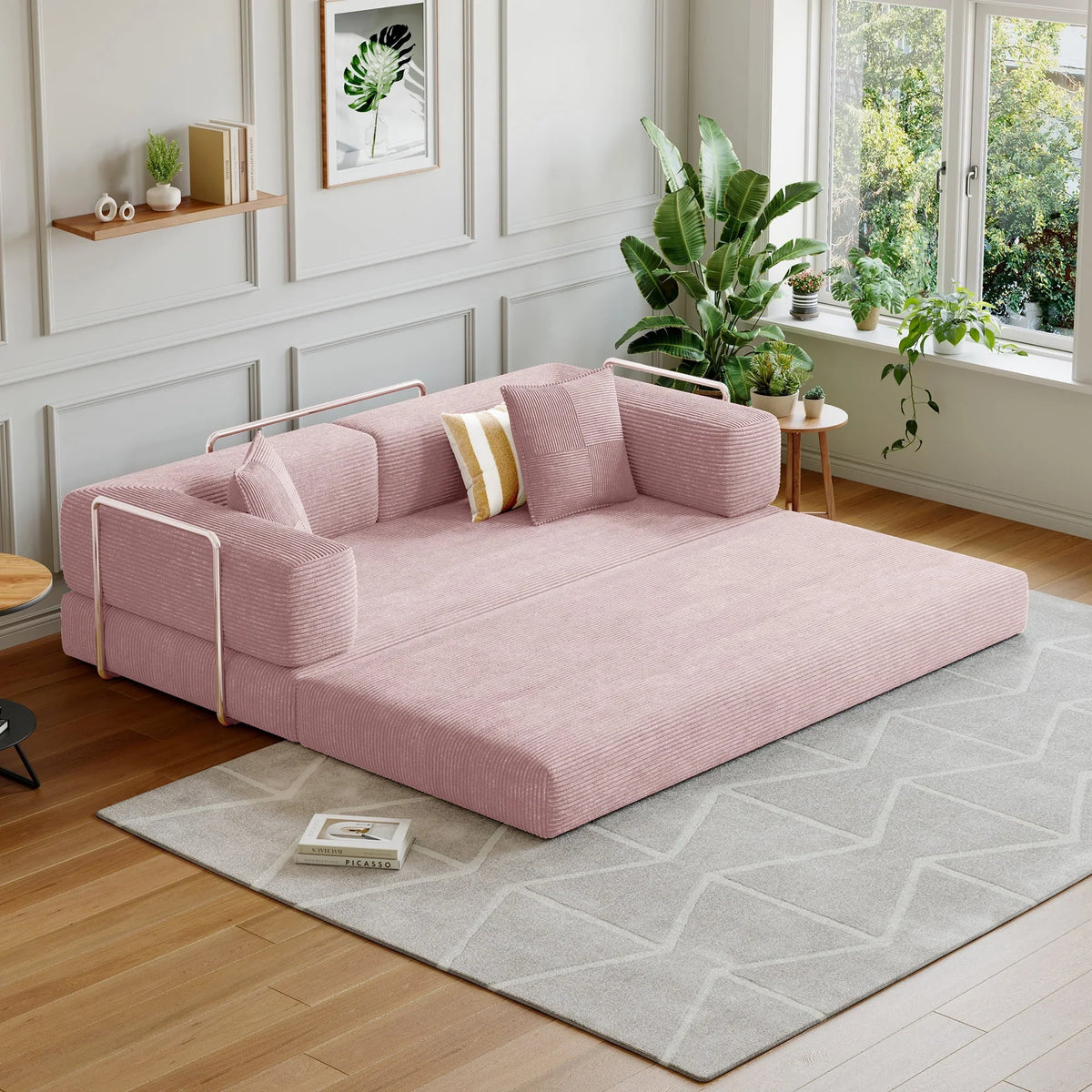 2026 NewConvertible Sleeper Sofa Bed,Compressed Floor Boneless Couch,Modular Modern Corduroy Sofa for Living Room Bedroom -with Fixed-Shape Frame and Support Armrest,Easy Assembly(Green)