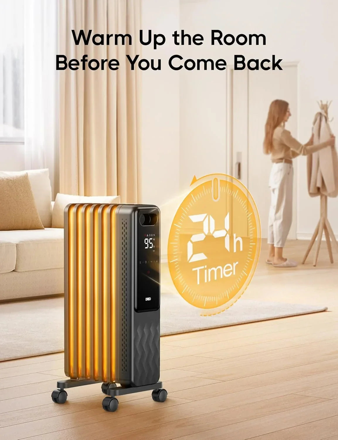 2026 NewDreo Oil Filled Radiator, Electric Radiant Heaters for indoor use Large Room with Remote Control, Child Lock, 4 Modes, Overheat & Tip-Over Protection, 24h Timer, Digital Thermostat, Quiet, 1500W