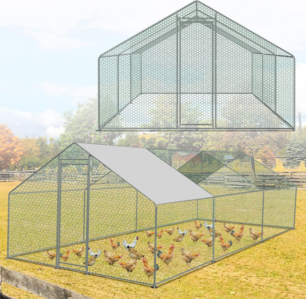 2026 Sonnewelt Corral exterior 3x6x2m Gallinero de acero galvanizado Jaula para animales pequeños Casa de pollos Techo Gallinero avícola con techo parasol y puerta para jaula de mascotas Jaula de pollos Jaula de pájaros Animales pequeños Plantas