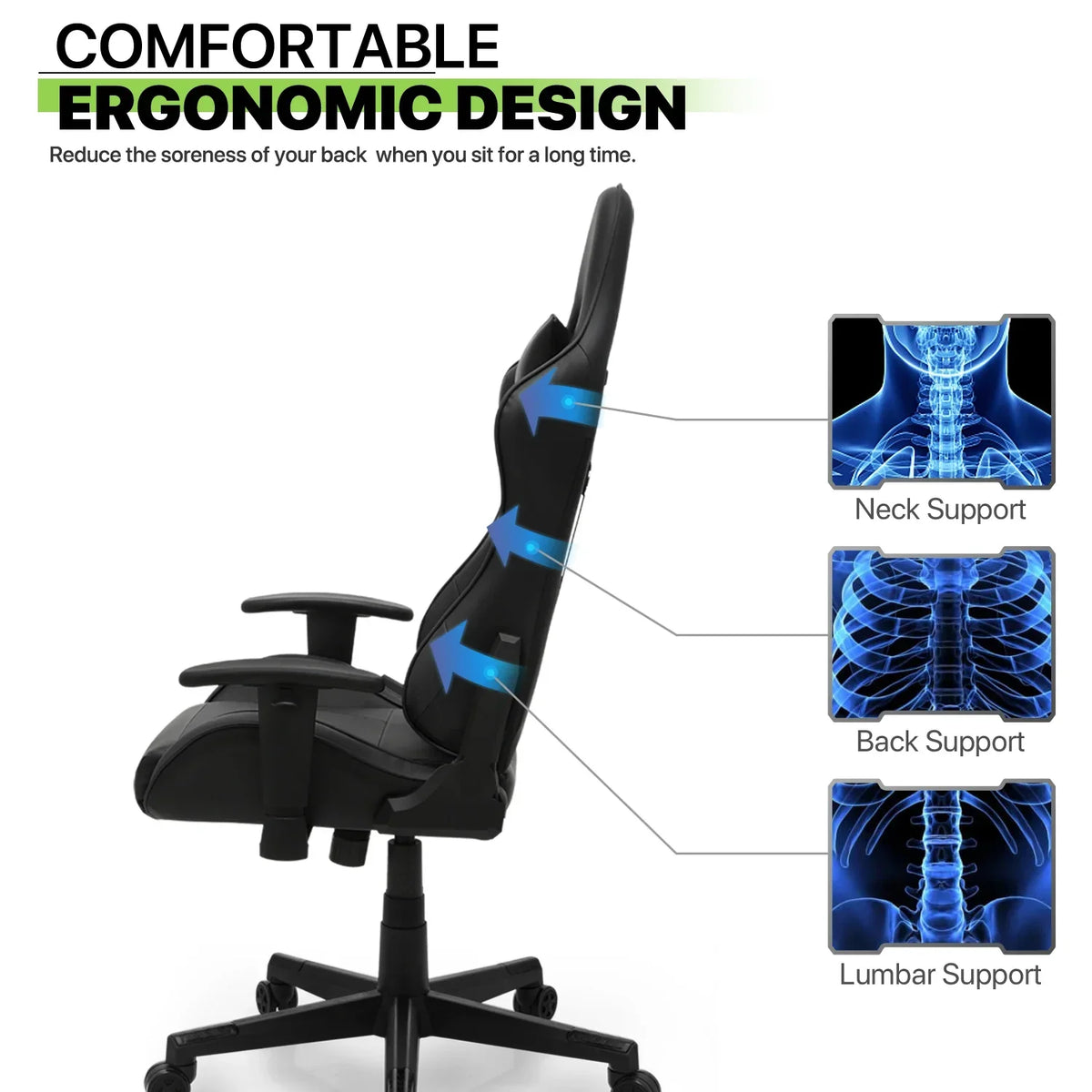 2026 NewMagshion Ergonomic Gaming Chair, Comfortable Gaming Chair, Computer Chair Leather Desk Chair Adjustable Swivel Gaming Office Chair, Blue