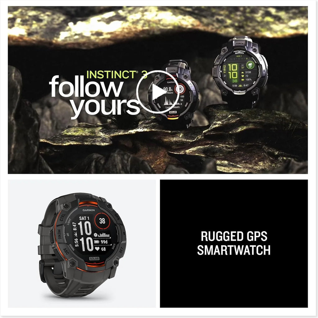 2026 Garmin Instinct 3 GPS 50 mm Reloj inteligente solar, bisel negro
