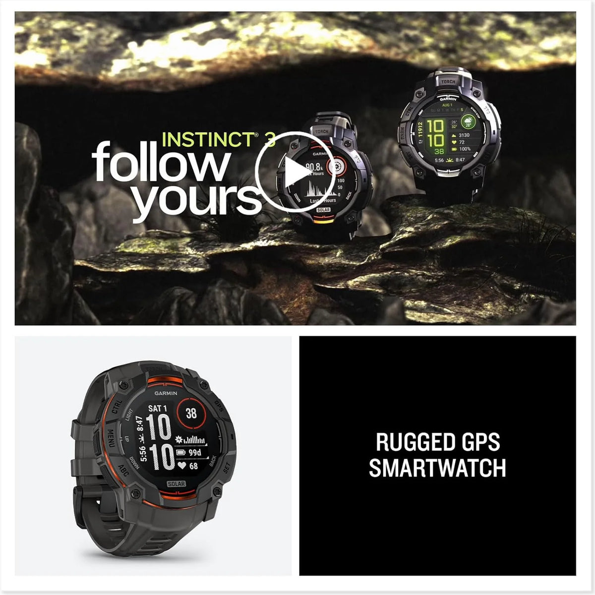 2026 Garmin Instinct 3 GPS 50 mm Reloj inteligente solar, bisel negro