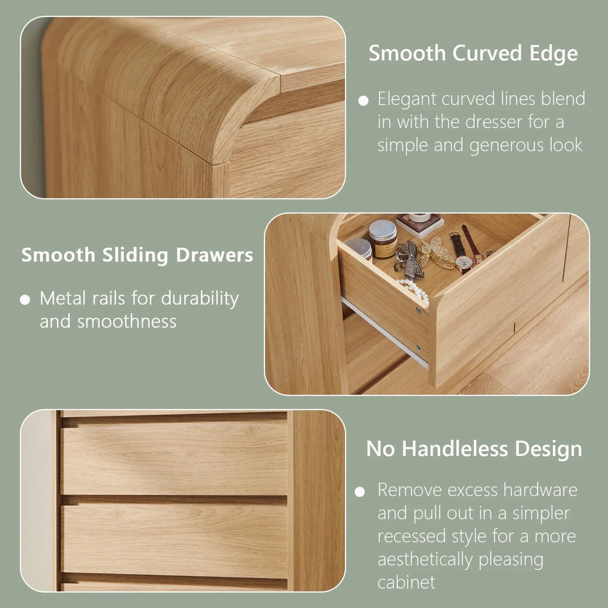 2026 Newwow97e Modern 8 Drawers Dresser for Bedroom, 55" Wide Wood Chest of Drawers w/Curved Profile Design, for Bedroom, Living Room, Natural Oak