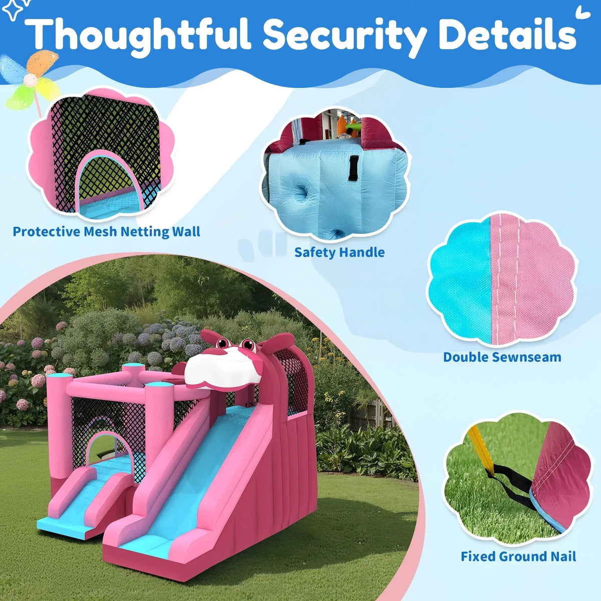 2026 NewMukidy 114''x 114'' x 92.5'' Inflatable Bounce Houses for Kids 3-10 with Blower Double Slide and Ball Pit/Indoor Bouncy House, PVC, Child, Teen, Toddler"Blue