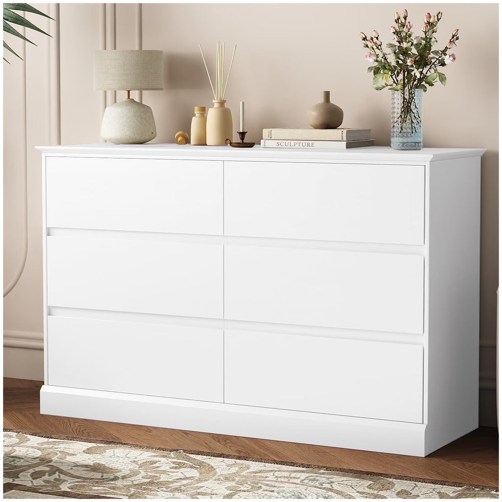 2026 NewWhite Dressers Bedroom Dresser 6 Drawer Storage Chest of Drawers Double Dresser Storage Side Cabinet Room Furniture for Bedroom Living Room