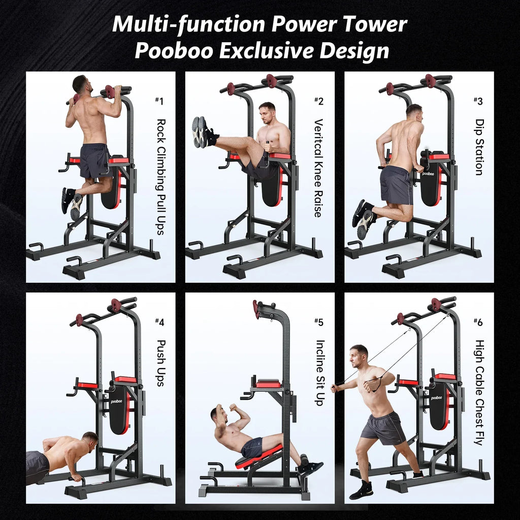 2026 NewLNOW Multifunction Power Tower Pull up Bar Dip Station Power Rack with Adjustable Backrest for Home Gym Strength Training Workout Equipment Max Weight 480lbs