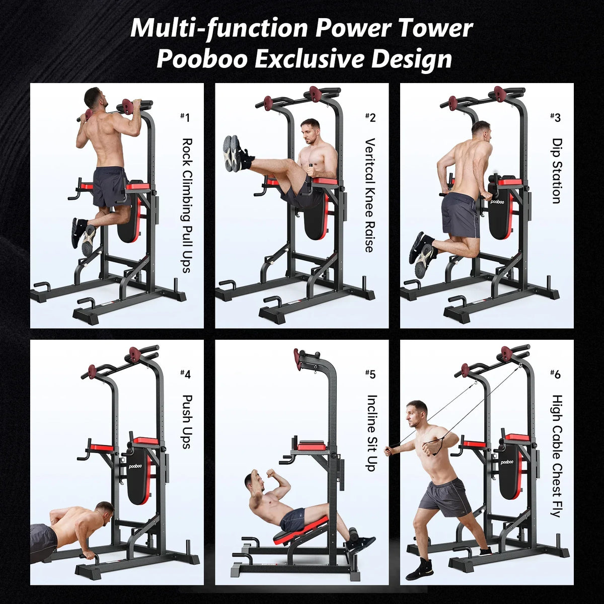 2026 NewLNOW Multifunction Power Tower Pull up Bar Dip Station Power Rack with Adjustable Backrest for Home Gym Strength Training Workout Equipment Max Weight 480lbs