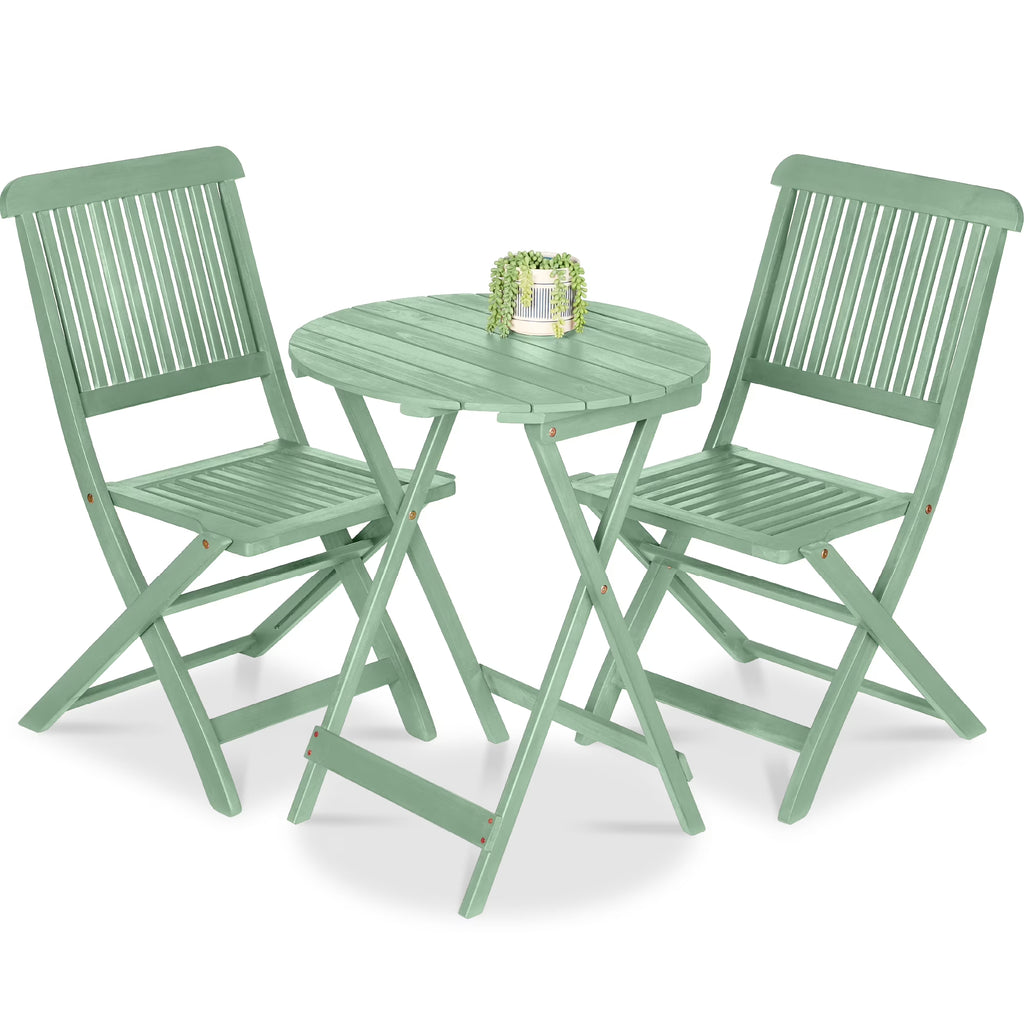 2026 NewBest Choice Products 3-Piece Acacia Wood Bistro Set, Folding Patio Furniture w/ 2 Chairs, Table - Natural