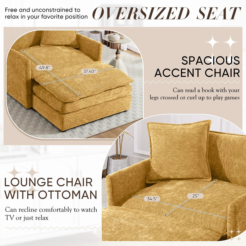2026 NewMuumblus Oversized Lounge Chair with Ottoman, Cloud Accent Armchair for Living Room, Beige Chenille